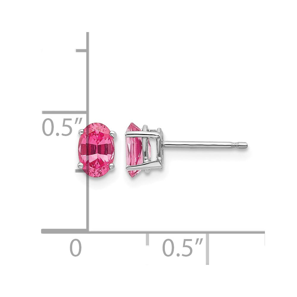 14k White Gold 6x4mm Oval Pink Spinel Post Earrings