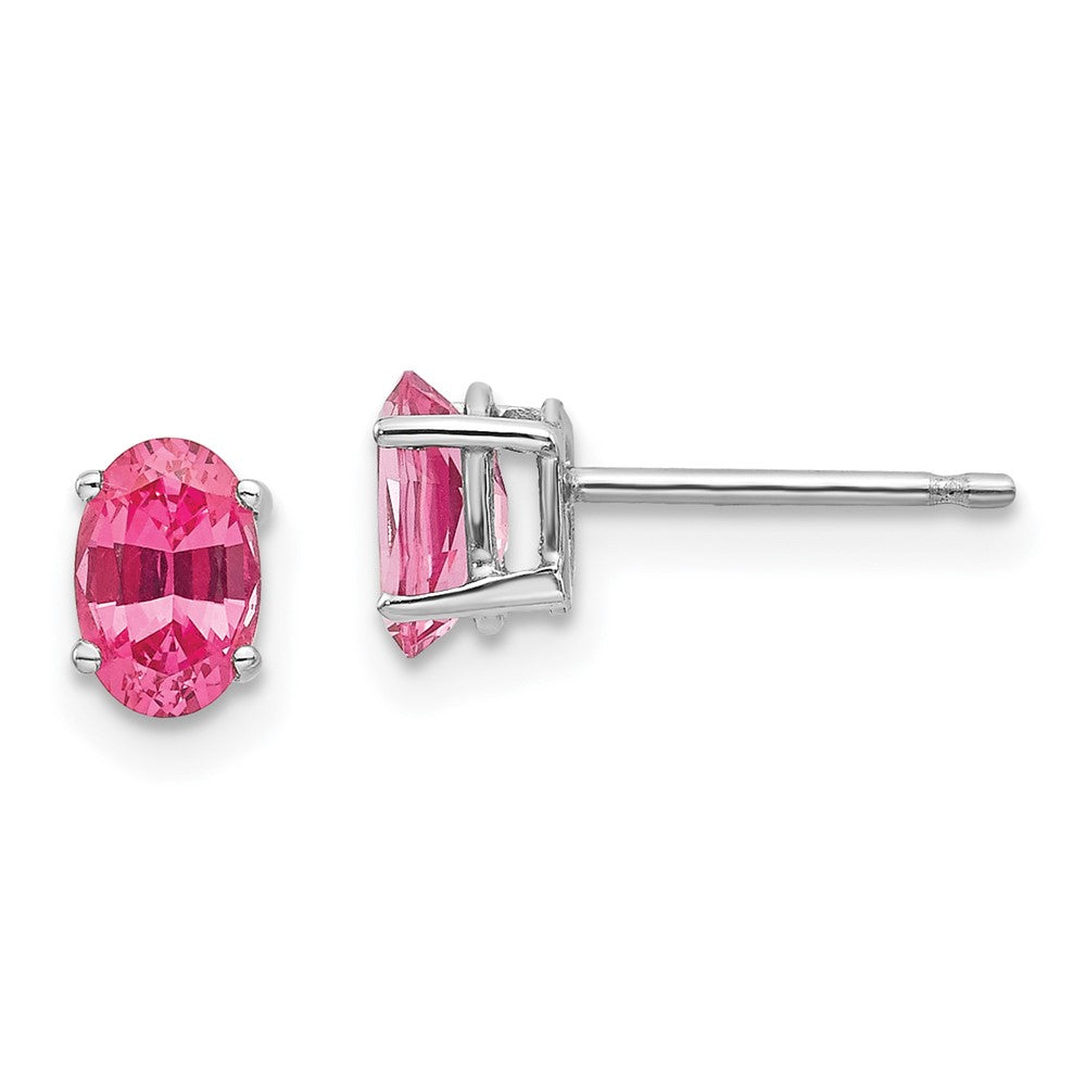 14k White Gold 6x4mm Oval Pink Spinel Post Earrings