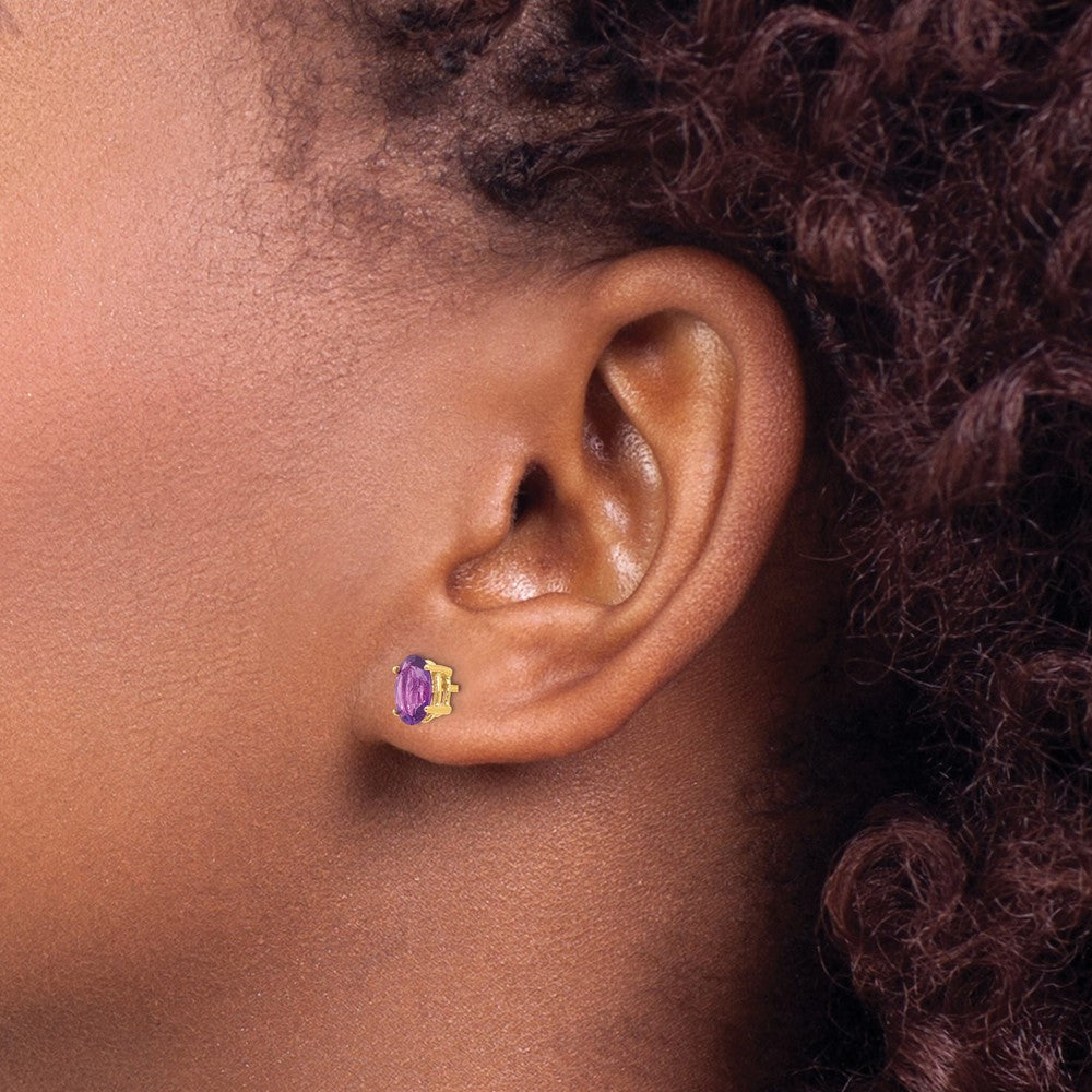 14k 7x5mm Oval Amethyst Post Earrings
