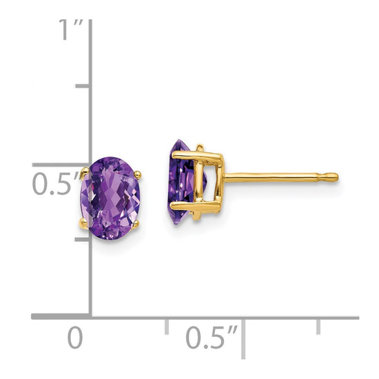 14k 7x5mm Oval Amethyst Post Earrings