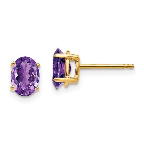 14k 7x5mm Oval Amethyst Post Earrings