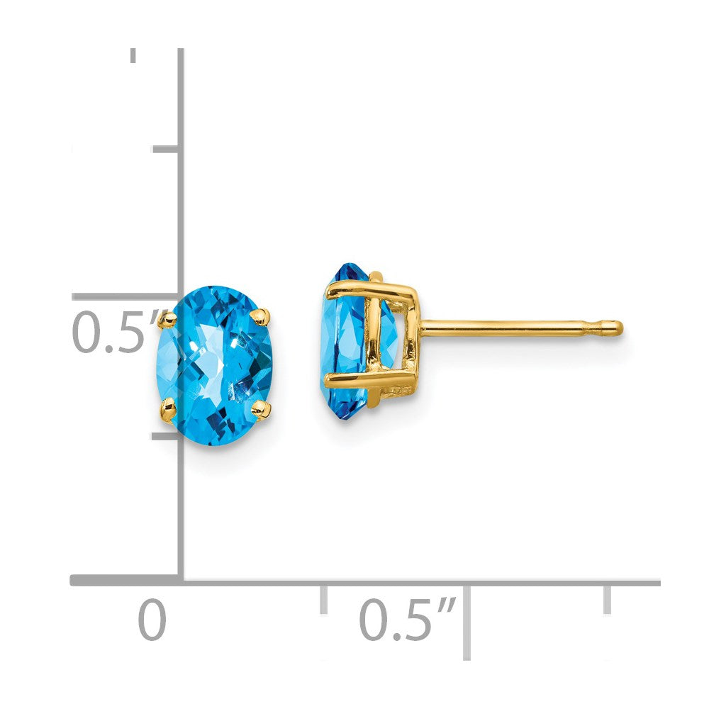 14k 7x5mm Oval Checker-cut Blue Topaz Post Earrings