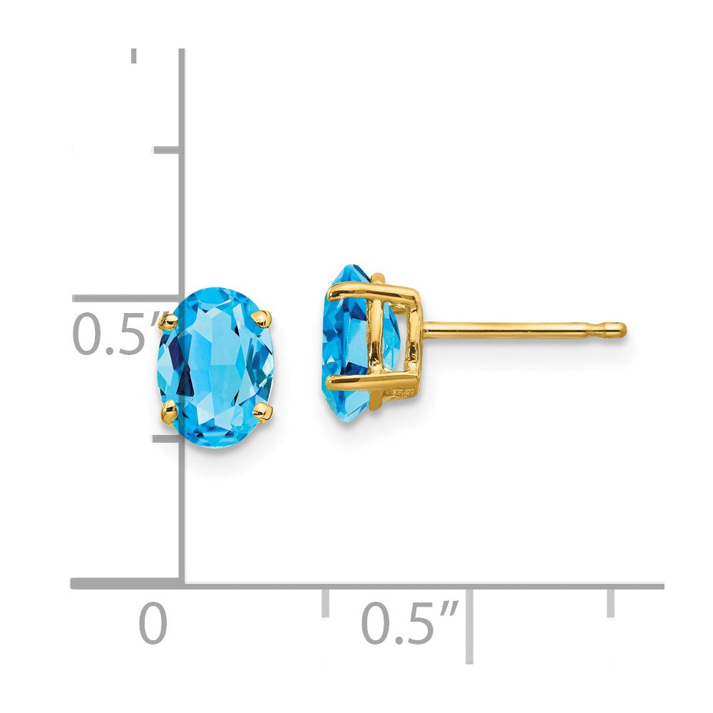 14k 7x5mm Oval Blue Topaz Post Earrings
