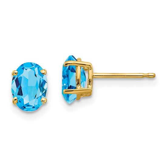 14k 7x5mm Oval Blue Topaz Post Earrings
