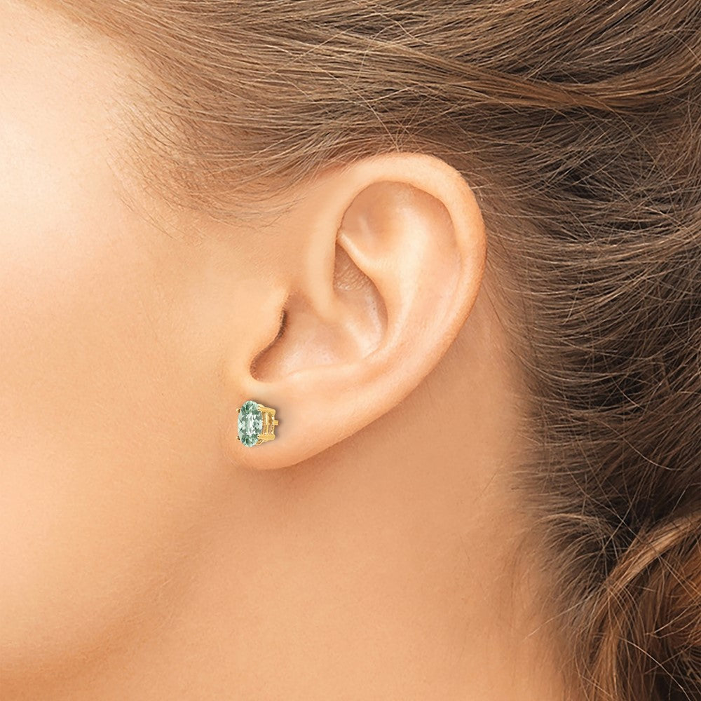 14k 7x5mm Oval Checker-Cut Green Quartz Post Earrings