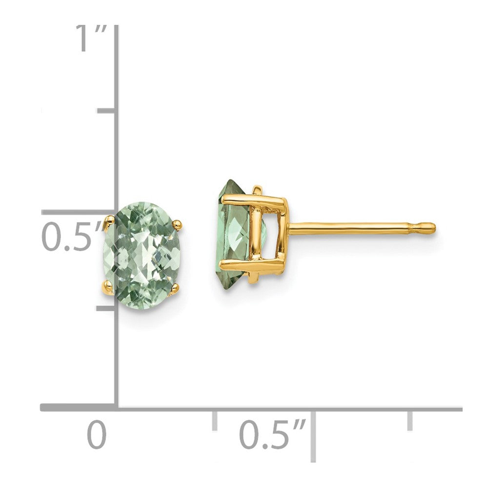 14k 7x5mm Oval Checker-Cut Green Quartz Post Earrings