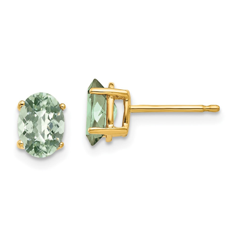 14k 7x5mm Oval Checker-Cut Green Quartz Post Earrings