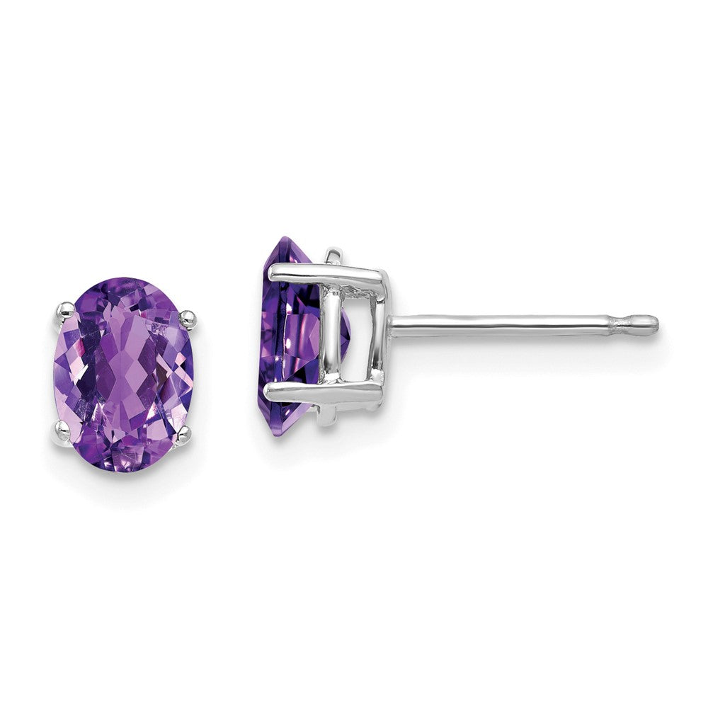 14k White Gold 7x5mm Oval Amethyst Post Earrings