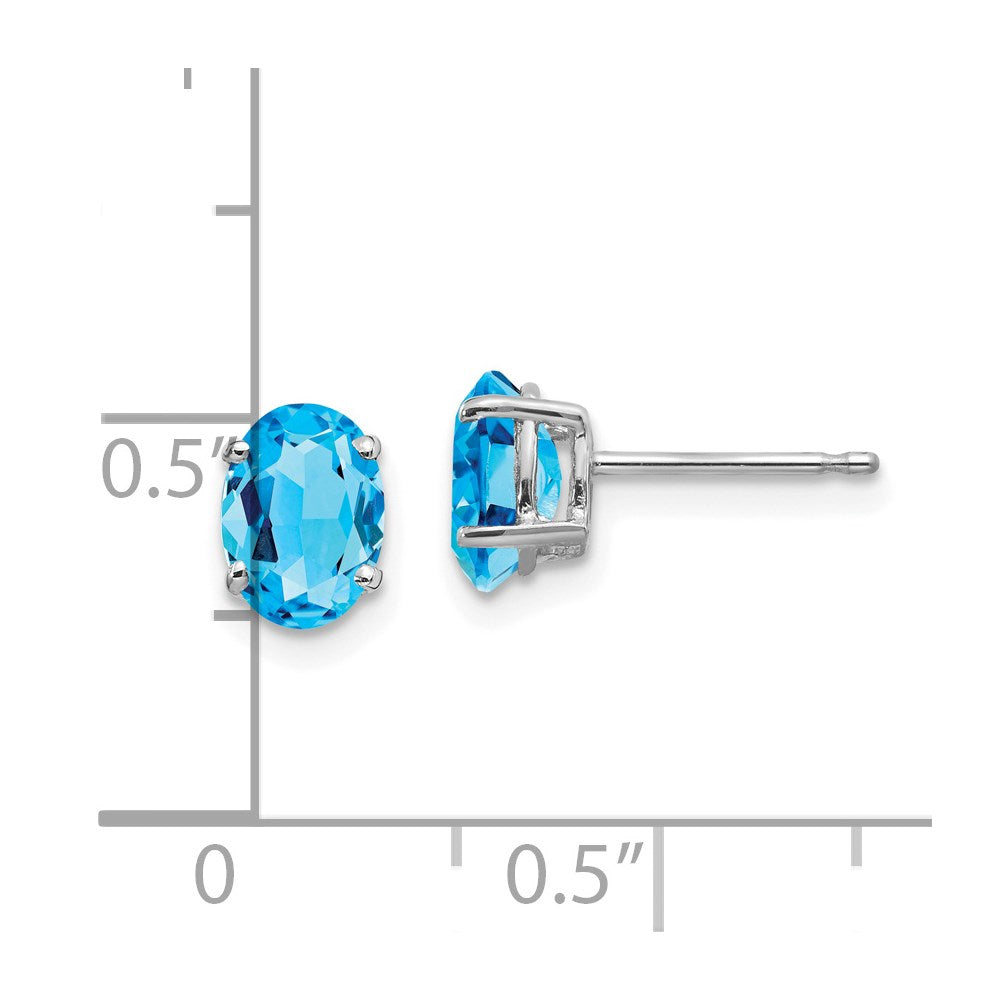 14k White Gold 7x5mm Oval Blue Topaz Post Earrings