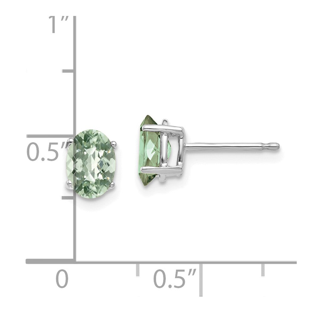 14k White Gold 7x5mm Oval Checker-Cut Green Quartz Post Earrings