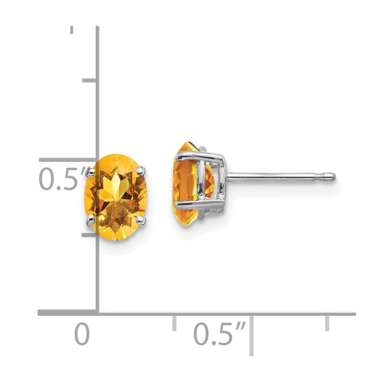 14k White Gold 7x5mm Oval Citrine Post Earrings