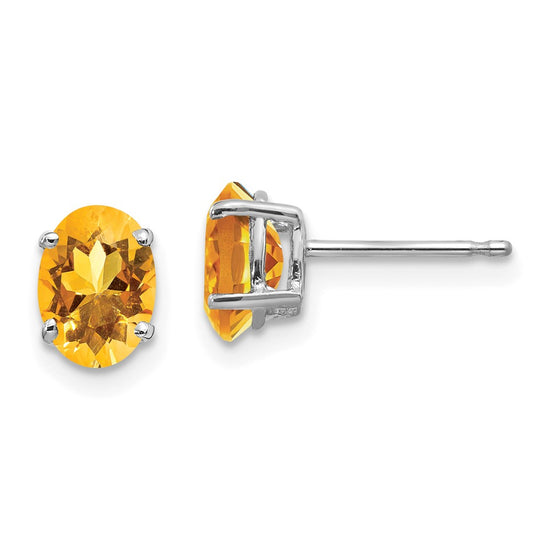14k White Gold 7x5mm Oval Citrine Post Earrings