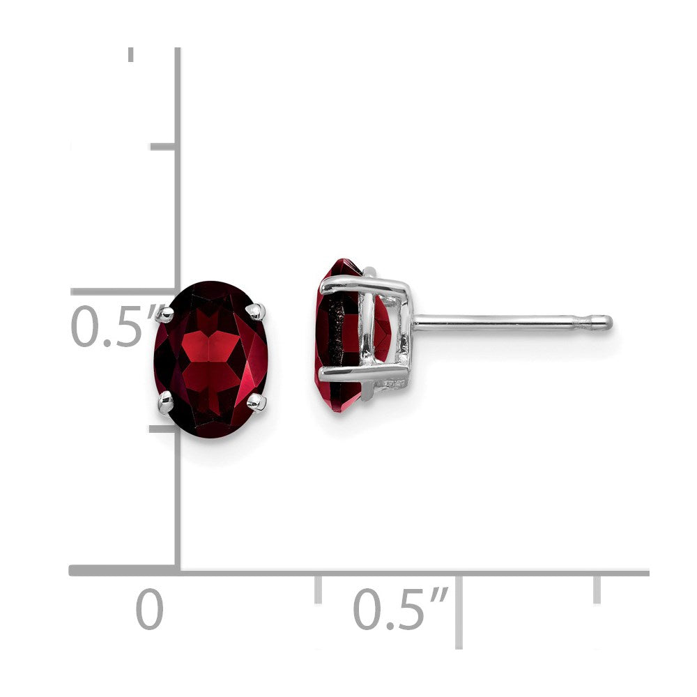 14k White Gold 7x5mm Oval Garnet Post Earrings
