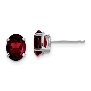14k White Gold 7x5mm Oval Garnet Post Earrings