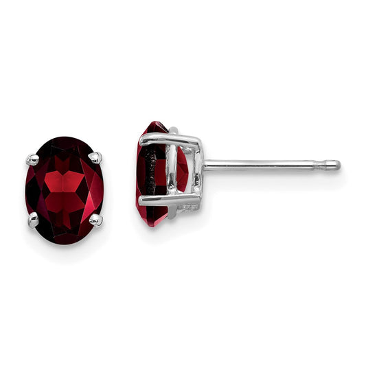 14k White Gold 7x5mm Oval Garnet Post Earrings