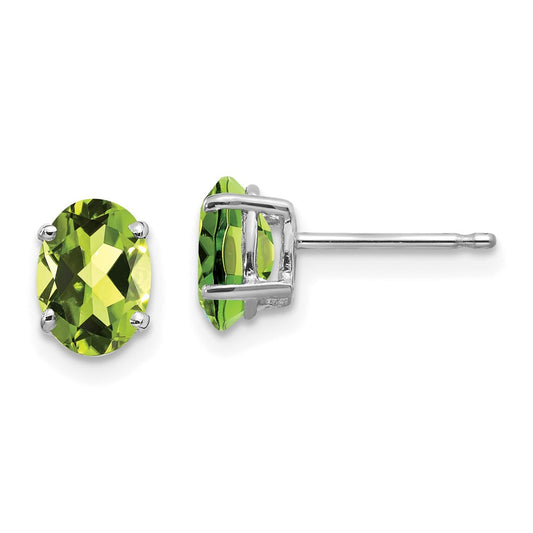 14k White Gold 7x5mm Oval Peridot Post Earrings