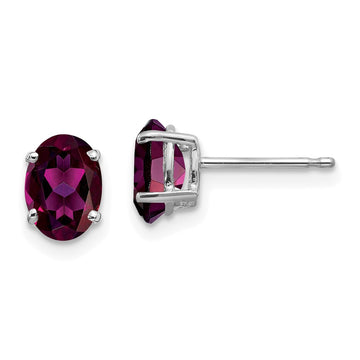 14k White Gold 7x5mm Oval Rhodolite Garnet Stud Earrings