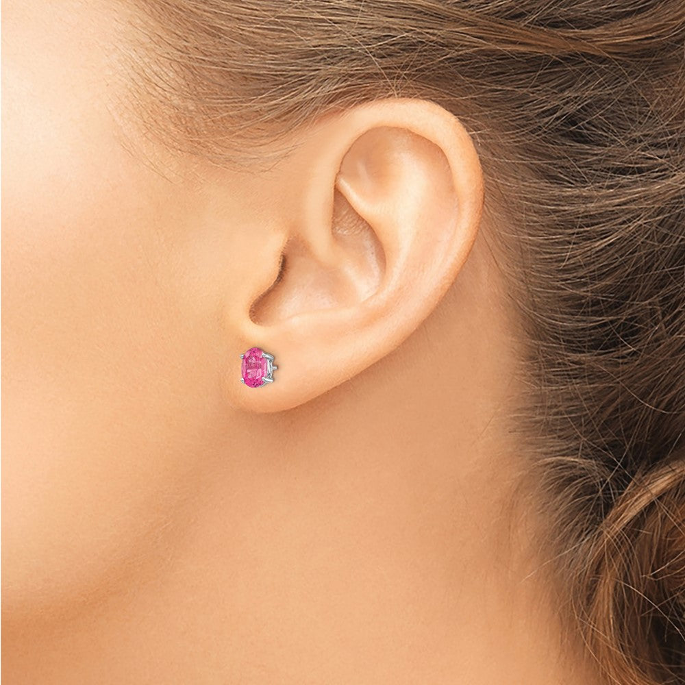 14k White Gold 7x5mm Oval Pink Spinel Post Earrings