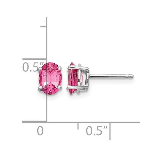 14k White Gold 7x5mm Oval Pink Spinel Post Earrings