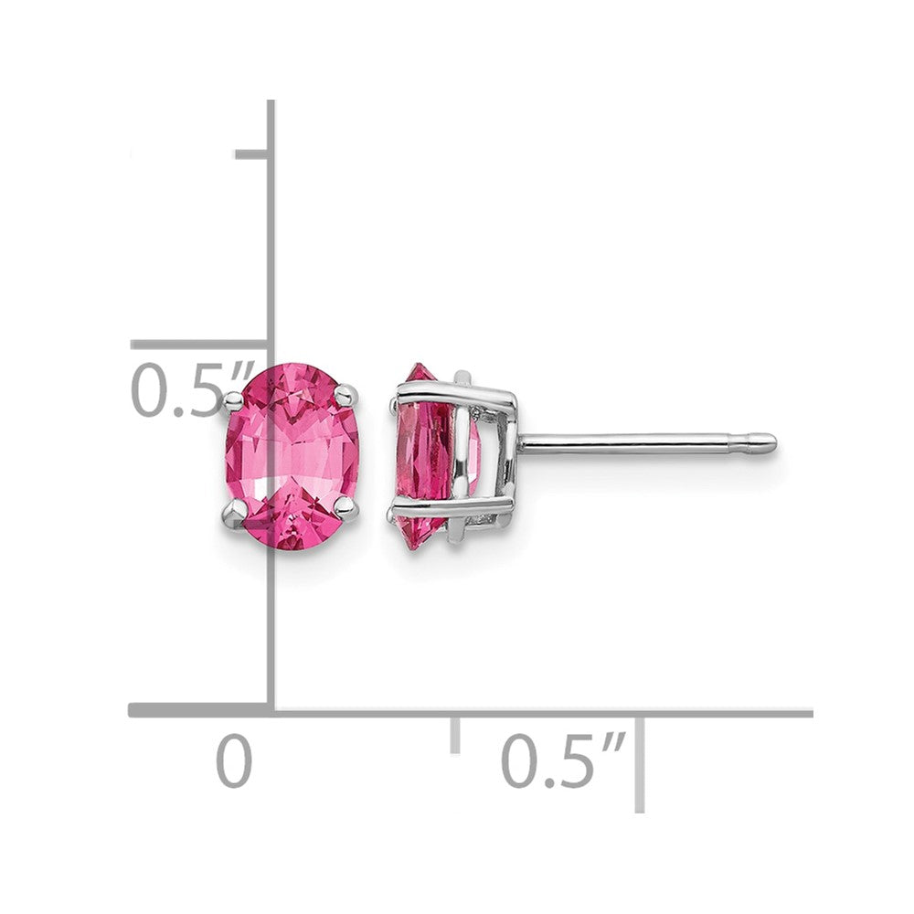 14k White Gold 7x5mm Oval Pink Spinel Post Earrings