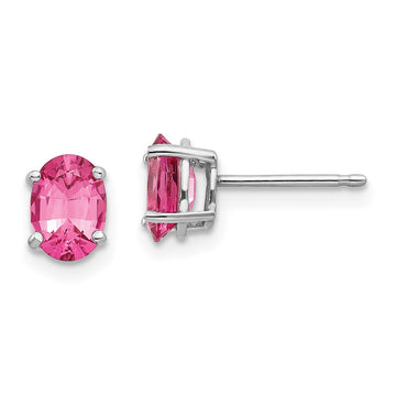 14k White Gold 7x5mm Oval Pink Spinel Post Earrings