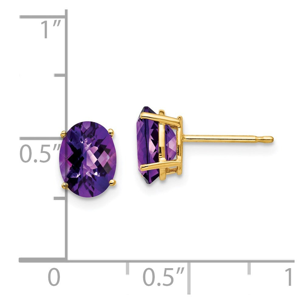 14k 8x6mm Oval Amethyst Checker Earrings