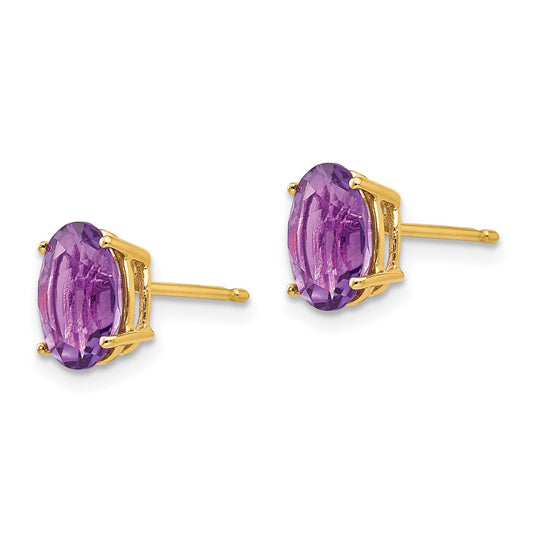 14k 8x6mm Oval Amethyst Post Earrings