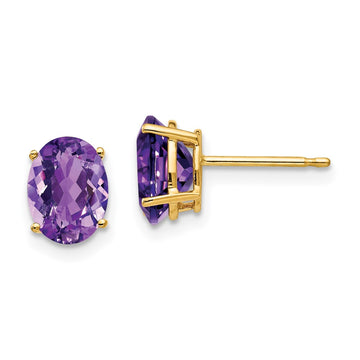 14k 8x6mm Oval Amethyst Post Earrings