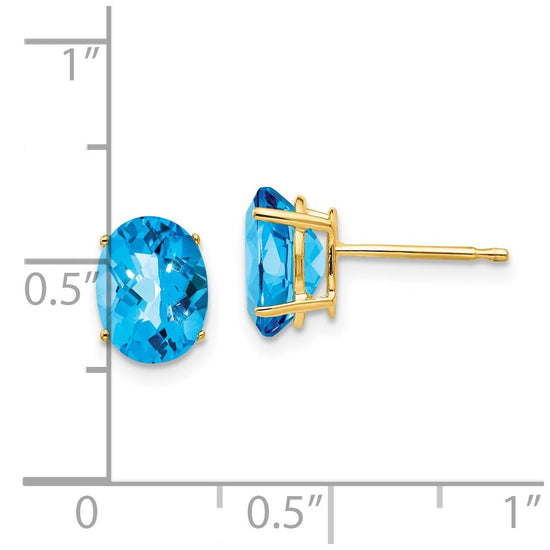 14k 8x6mm Oval Checker-cut Blue Topaz Post Earrings