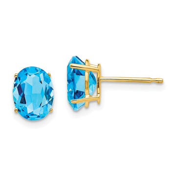 14k 8x6mm Oval Blue Topaz Post Earrings
