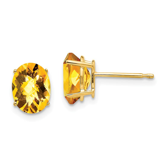 14k 8x6mm Oval Checker-cut Citrine Post Earrings