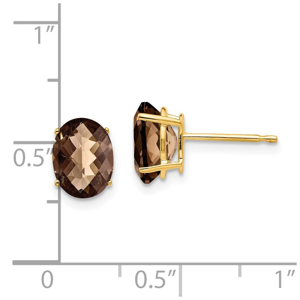 14k 8x6mm Oval Checker-Cut Smoky Quartz Post Earrings