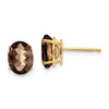 14k 8x6mm Oval Checker-Cut Smoky Quartz Post Earrings