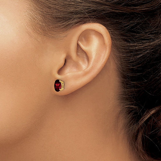 14k 8x6mm Oval Garnet Post Earrings