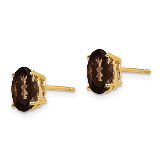 14k 8x6mm Oval Smoky Quartz Post Earrings