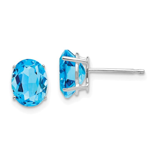 14k White Gold 8x6mm Oval Blue Topaz Post Earrings
