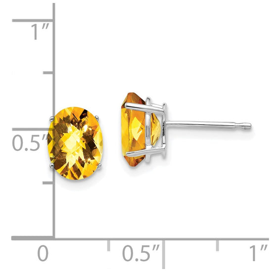 14k White Gold 8x6mm Oval Checker-cut Citrine Post Earrings