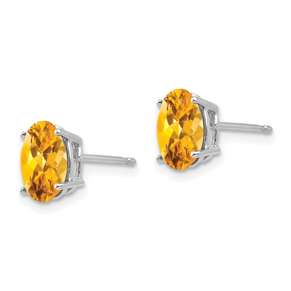 14k White Gold 8x6mm Oval Citrine Post Earrings
