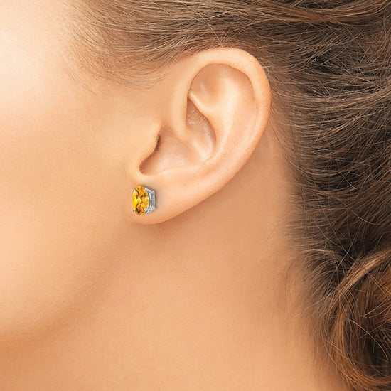 14k White Gold 8x6mm Oval Citrine Post Earrings