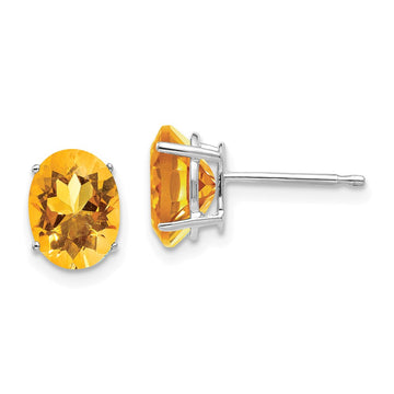 14k White Gold 8x6mm Oval Citrine Post Earrings