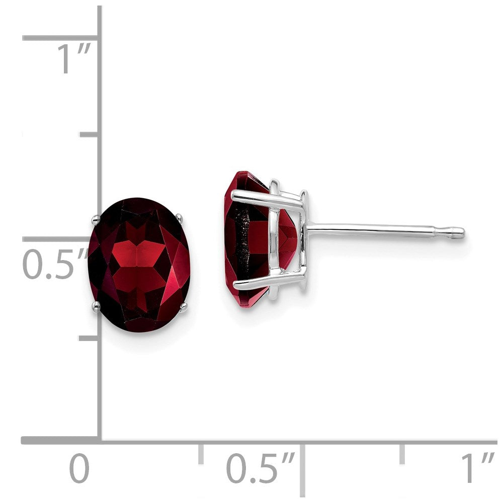 14k White Gold 8x6mm Oval Garnet Post Earrings