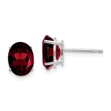 14k White Gold 8x6mm Oval Garnet Post Earrings