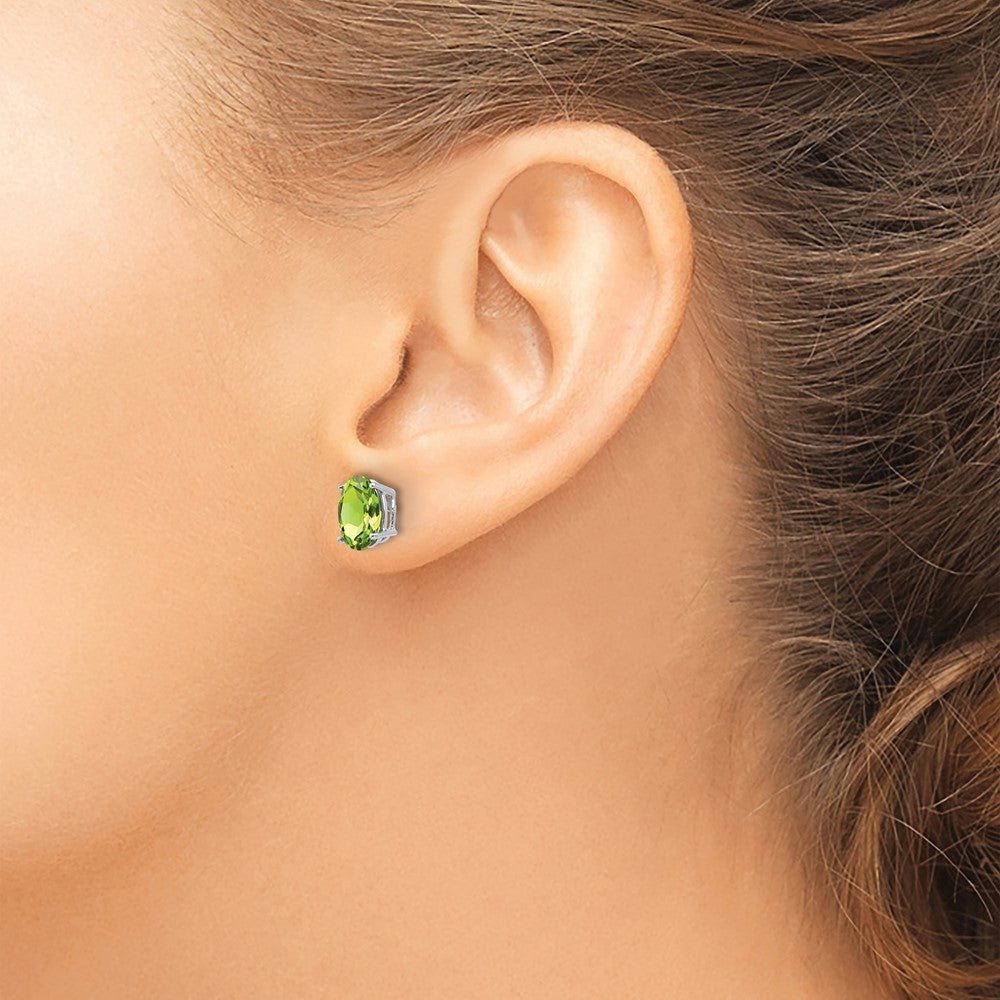 14k White Gold 8x6mm Oval Peridot Post Earrings
