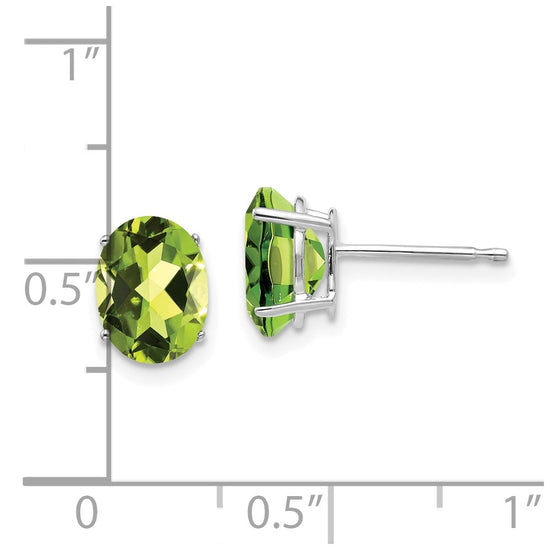 14k White Gold 8x6mm Oval Peridot Post Earrings