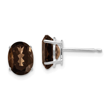 14k White Gold 8x6mm Oval Smoky Quartz Post Earrings