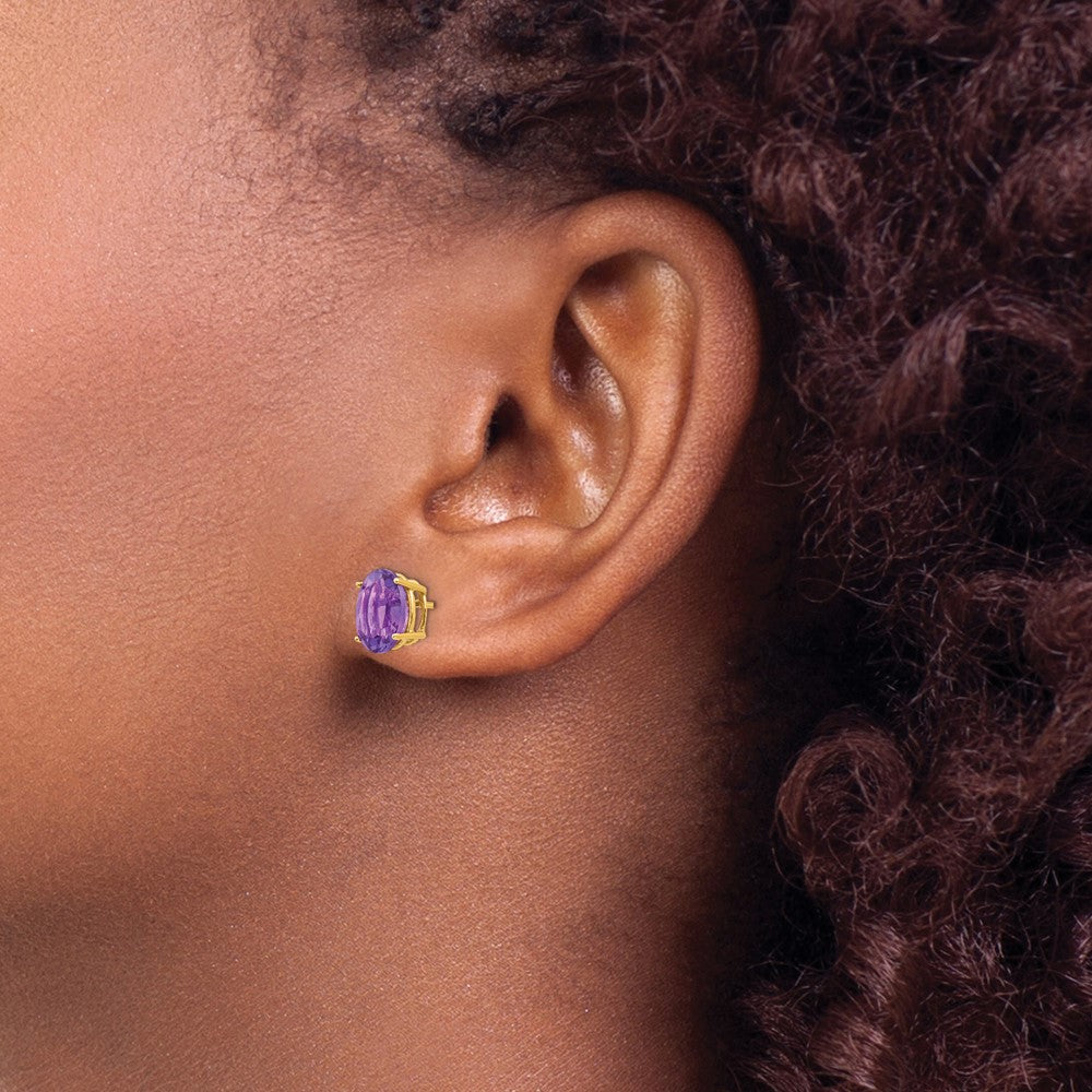 14k 9x7mm Oval Amethyst Post Earrings