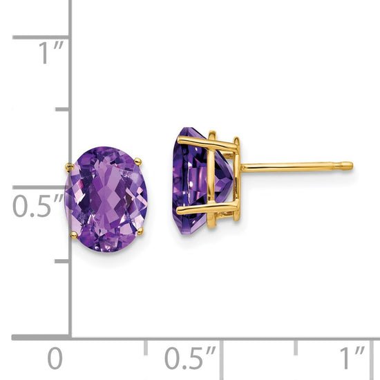 14k 9x7mm Oval Amethyst Post Earrings
