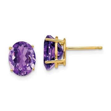 14k 9x7mm Oval Amethyst Post Earrings