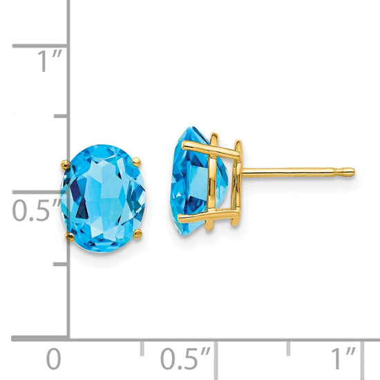 14k 9x7mm Oval Blue Topaz Post Earrings