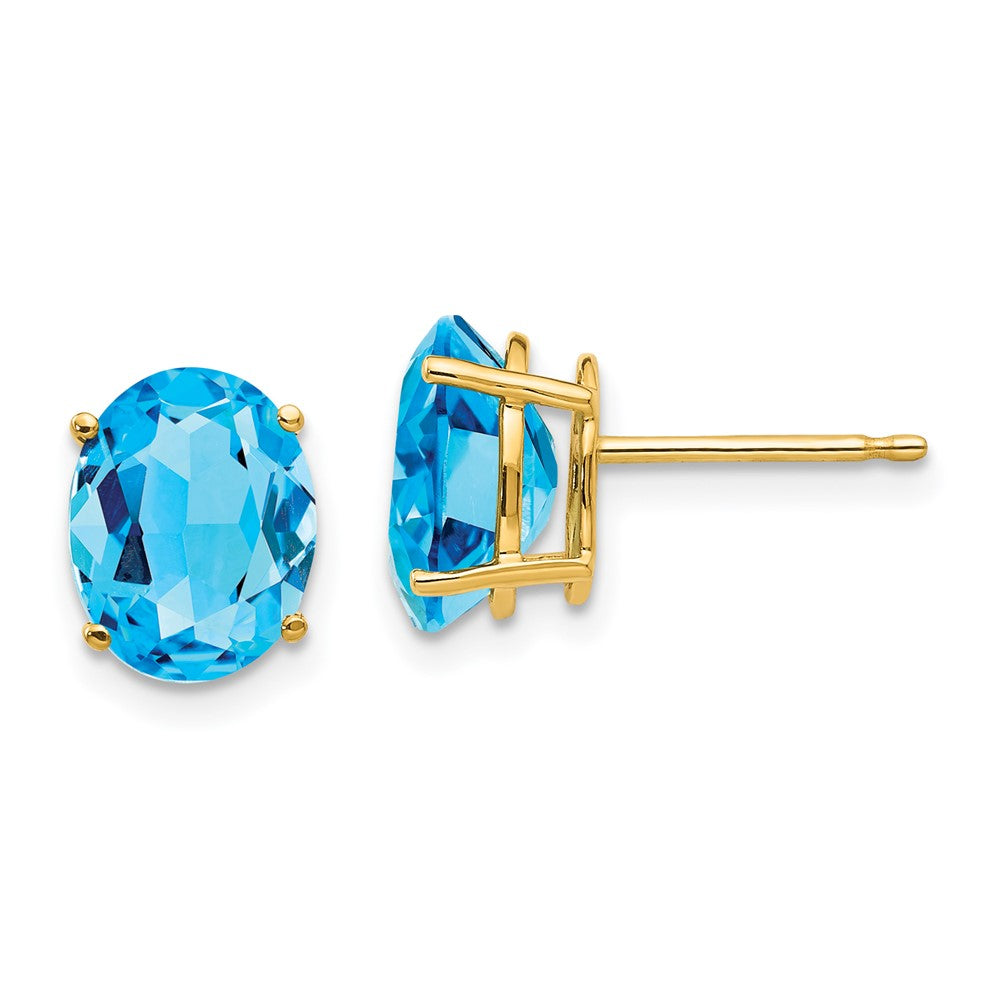 14k 9x7mm Oval Blue Topaz Post Earrings